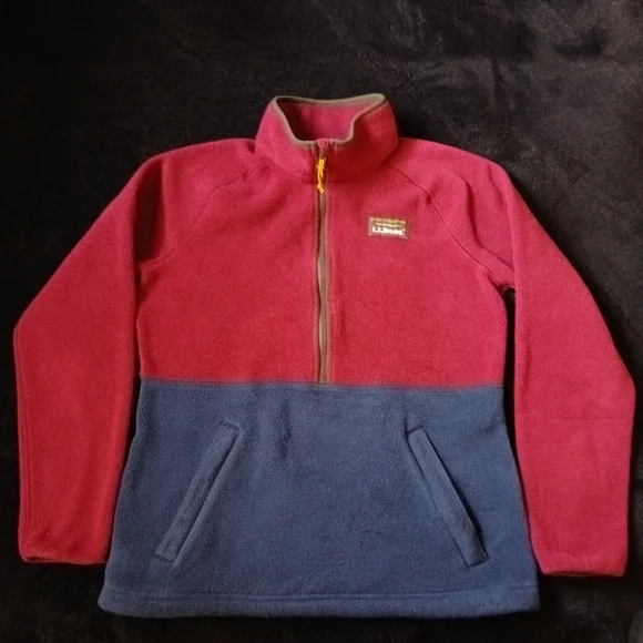 LL BEAN Fleece Womens L Mountain Classic Colorblock 1/4 Zip Sweatshirt Red Green - Picture 2 of 7